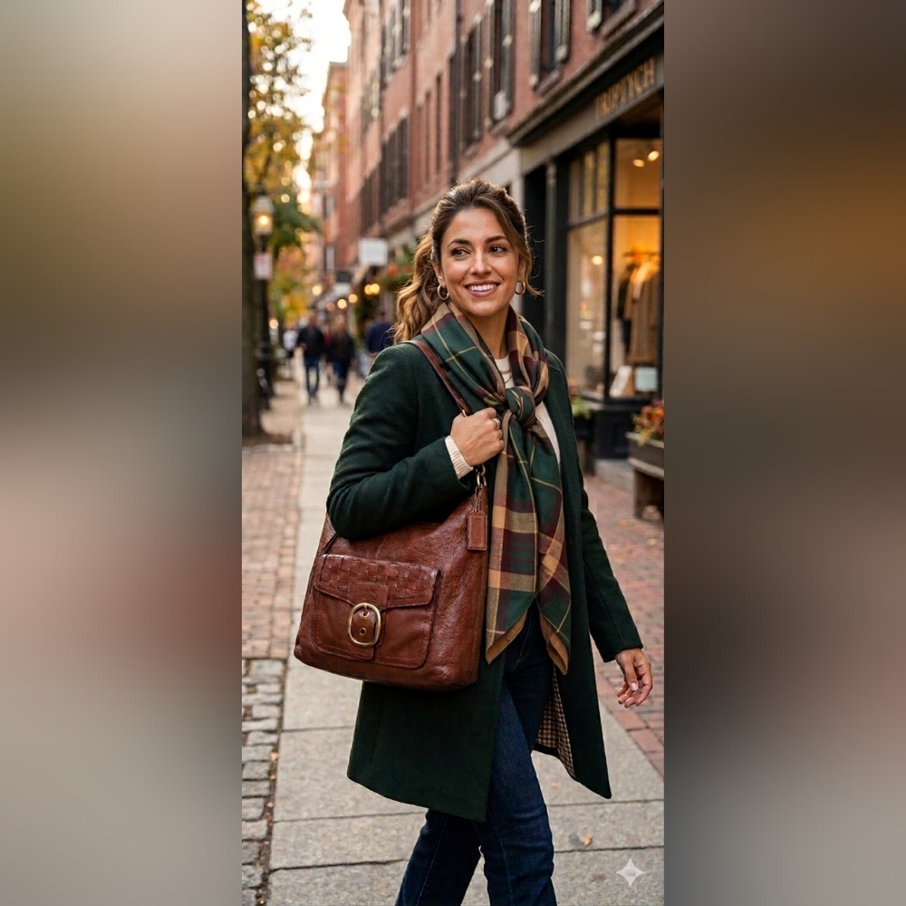 Coach 08 Bleecker Brown Soft Milled Cowhide Woven Pocket Hobo 12378 Tattersall - Picture 3 of 15